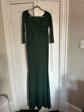 Elegant Dark Green Long Sleeve Evening Dress